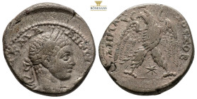 Syria. Antioch. Elagabalus AD 218-222. Billon-Tetradrachm, 11,5 g. 25,8 mm.AVT K M A AN-TWN[EINOC CEB], laureate, draped, and cuirassed bust right / Δ...