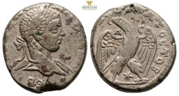 Syria. Antioch. Elagabalus AD 218-222. Billon-Tetradrachm, 12,6 g. 24,3 mm.AVT K M A AN-TWN[EINOC CEB], laureate, draped, and cuirassed bust right / Δ...