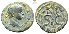 Antioch, Seleucis and Pieria. Elagabalus Æ, AD 218-222. 3,9 g. 20 mm. AVT K M AVP C ANTΩNINOC CЄ, laureate head right / S•C; Δ above, Є below; all wit...