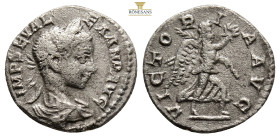 Severus Alexander AR Denarius. Antioch, AD 222. IMP SEV ALEXAND AVG, laureate, draped and cuirassed bust to right / VICTORIA AVG, Victory advancing to...
