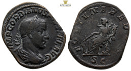 Gordian III. Sestertius. 243-244 d.C. Rome. Obv: IMP GORDIANVS PIVS FEL AVG. Laureate, draped and cuirassed bust to right. Rev: FORTVNA REDVX. Fortuna...