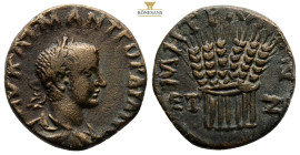 CAPPADOCIA, Caesarea. Gordian III. AD 238-244. AE. 7.1 g. 22,1 mm.
Laureate, draped and cuirassed bust right.
Rev. ETZ across field, six grain ears.