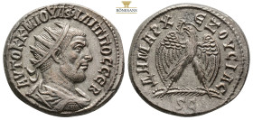 Seleucis and Pieria. Antioch. Philip I Arab AD 244-249.
Billon-Tetradrachm, 26,8 mm., 11,6 g.
AYTOK K M IOYΛ ΦΙΛΙΠΠΟC CEB, radiate, draped and cuira...