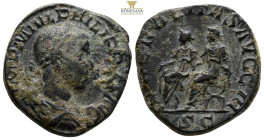PHILIP II (247-249). Sestertius. Rome. 16,7 g. 29,5 mm.
Obv: IMP M IVL PHILIPPVS AVG.Laureate, draped and cuirassed bust right.
Rev: LIBERALITAS AVG...
