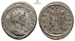 Saloninus. Antioch or Samosata mint. Circa 258-260. AR Antoninianus 4.6 g. 21,6 mm. radiate, draped bust right / Saloninus standing right, holding spe...