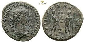 Numerian BI Antoninianus. Antioch, AD 283-284. IMP C M AVR NVMERIANVS P F AVG, radiate, draped and cuirassed bust to right / VIRTVS AVGG, emperor stan...