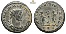 DIOCLETIAN.284-305 AD.Antioch Mint.AR Antoninianus, 4,1 g. 20,5 mm.
Obv: IMP C C VAL DIOCLETIANVS P F AVG; bust of Diocletian, radiate, draped, cuira...