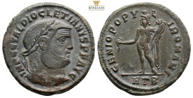 Diocletian. Kyzikos. Circa 284-305. AE Follis 10,7 g. 28,4 mm. IMP C C VAL DIOCLETIANVS P F AVG Laureate head of Diocletian to right. GENIO POPVLI ROM...