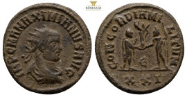 Maximianus, first reign, 286-305. Antoninianus (3,8 Gr. 22,3 mm.), Cyzicus.
Radiate, draped and cuirassed bust of Maximianus to right.
Rev. Emperor st...