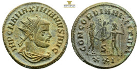 MAXIMIANUS HERCULIUS (First reign, 286-305). Antoninianus. Cyzicus. 3,9 g. 21,6 mm.
Obv: IMP C M A MAXIMIANVS AVG. Radiate, draped and cuirassed bust ...