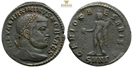 Maximinus II, as Caesar, BI Nummus. Nicomedia, AD 308-310. 6,7 g. 26,2 mm. GAL VAL MAXIMINVS NOB CAES, laureate head to right / GENIO CAESARIS CH Geni...