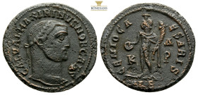Maximinus II, 309-313 Follis Alexandria after 310, Æ 24,7 mm., 6,2 g.
Laureate head r. Rev. Genio standing l., holding patera and cornucopiae; in fiel...