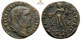 Galerius Maximianus AD 305-311. Alexandria
Follis Æ, 23,1 mm, 6,9 g.
IMP C GAL VAL MAXIMIANVS P F AVG, laureate head right / GENIO IMPERATORIS, Genius...