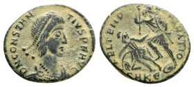 Constantius II Æ Centenionalis. Cyzicus, AD 351-354. D N CONSTANTIVS P F AVG, pearl - diademed, draped and cuirassed bust right, FEL TEMP REPARATIO, h...