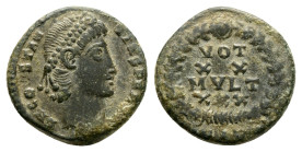 Constantius II (337-361 AD). Kyzikos, AE Follis (14.4mm 1.52g)
Obv: D N CONSTAN-TIVS P F AVG. Pearl-diademed head of Constantius to right.
Rev: VOT / ...