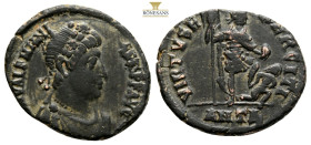 Valentinian II. (392-395 AD). Follis. (22,2 mm, 4,1 g.) Antioch. Obv: DN VALENTINIANVS PF AVG. diademed bust of Valentinian right. Rev: VIRTVS EXERCIT...