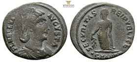 Helena AE Follis. Antioch, AD 328-329. 2,7 g. 20,5 mm. Diademed and mantled bust right / Securitas standing left, holding branch, ·SMANTB in exergue. ...