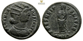 Fausta, Augusta, 324-326. Follis (bronze. 3,2 g. 18,7 mm.
Siscia, FLAV MAX FAVSTA AVG Bare-headed and draped bust of Fausta to right. Rev. SPES REIPVB...