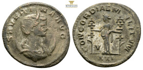 Severina, Augusta, 270-275. Antoninianus Antioch, 275. SEVERINA AVG Diademed and draped bust of Severina on crescent to right. Rev. CONCORDIAE MILITVM...