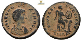 AELIA EUDOXIA (Augusta, 400-404). Ae. Cyzicus. 2,2 g. 18,5 mm.
Obv: AEL EVDOXIA AVG. Diademed and draped bust right, crowned by manus Dei.
Rev: SALV...
