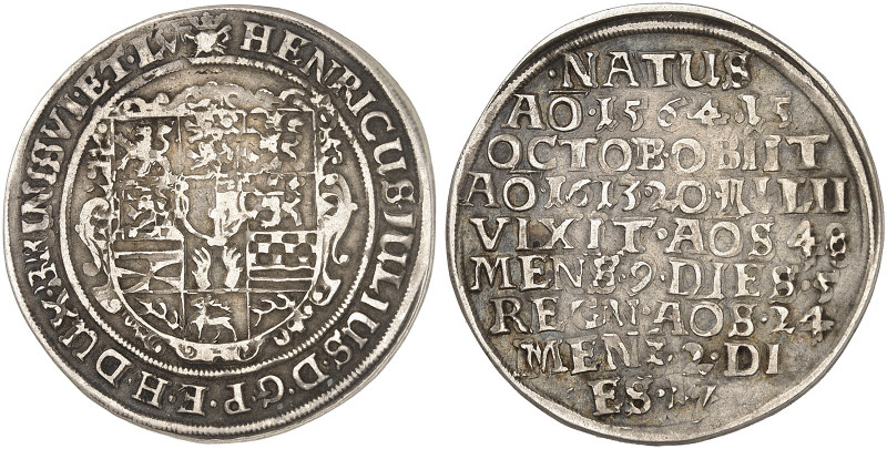 Heinrich Julius, 1589-1613. 

1/4 Taler 1613, Zellerfeld, auf seinen Tod. Welt...