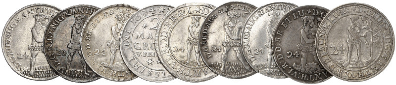 Rudolph August und Anton Ulrich, 1685-1704. 

Lot von 9 Stück: 24 Mariengrosch...