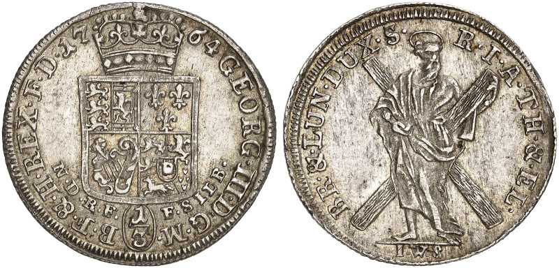Georg III., 1760-1820. 

1/3 Taler 1764, Clausthal, Feinsilber, Ausbeute der G...