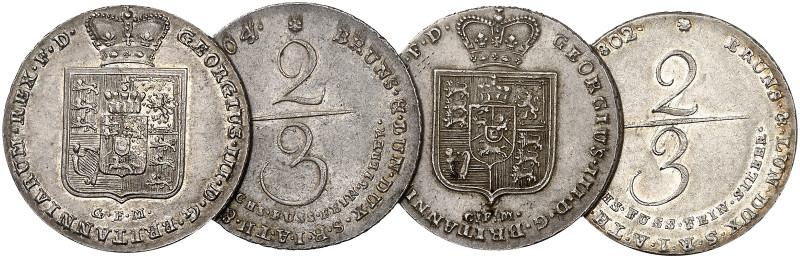 Georg III., 1760-1820. 

Lot von 4 Stück: 2/3 Taler 1802, 1803, 1804, 1805, Cl...