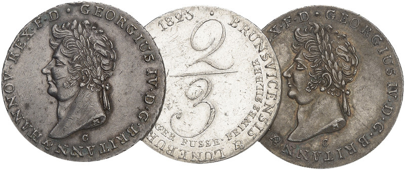 Georg IV., 1820-1830. 

Lot von 3 Stück: 2/3 Taler 1823, 1825, 1829 C, Feinsil...