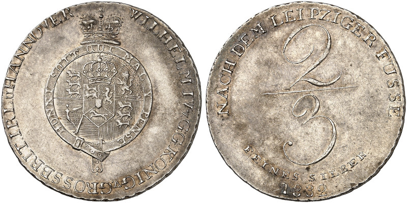 Wilhelm IV., 1830-1837. 

2/3 Taler 1832, Feinsilber. AKS 67, J. 34a vz