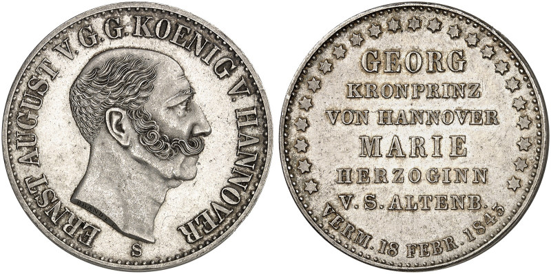Ernst August, 1837-1851. 

Taler 1843 S, zur Hochzeit des Kronprinzen Georg. T...