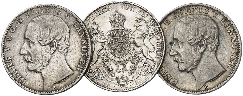 Georg V., 1851-1866. 

Lot von 3 Stück: Vereinstaler 1857 B, 1858 B, 1859 B. T...