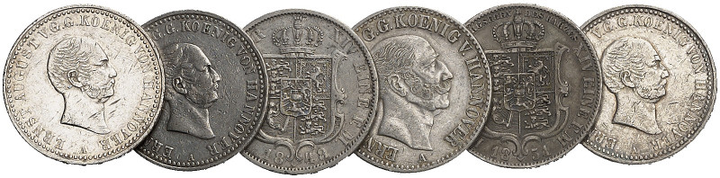 Lot von 6 Stück: Ernst August, Taler 1838 A (3x), 1847 A, 1848 B, Aubeutetaler 1...