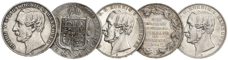 Lot von 5 Stück: Georg V., Ausbeutetaler 1854 B, Vereinstaler 1865 B (3x, 2x Wat...