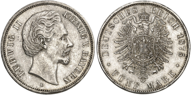 BAYERN. Ludwig II., 1864-1886. J. 42, EPA 5/12 

5 Mark 1875. vz / vz+