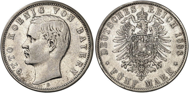 BAYERN. Otto II., 1886-1913. J. 44, EPA 5/13 

5 Mark 1888. ss