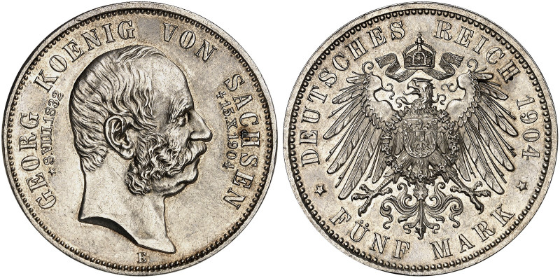 SACHSEN. Georg, 1902-1904. J. 133, EPA 5/45 

5 Mark 1904, auf seinen Tod. vz