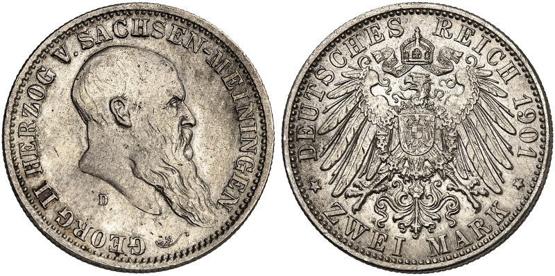 SACHSEN - MEININGEN. Georg II., 1866-1914. J. 149, EPA 2/60 

2 Mark 1901. ss+