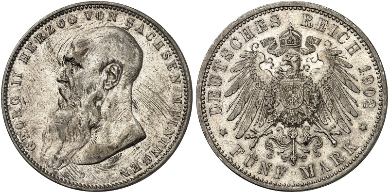 SACHSEN - MEININGEN. Georg II., 1866-1914. J. 153a, EPA 5/53 

5 Mark 1902, Ko...
