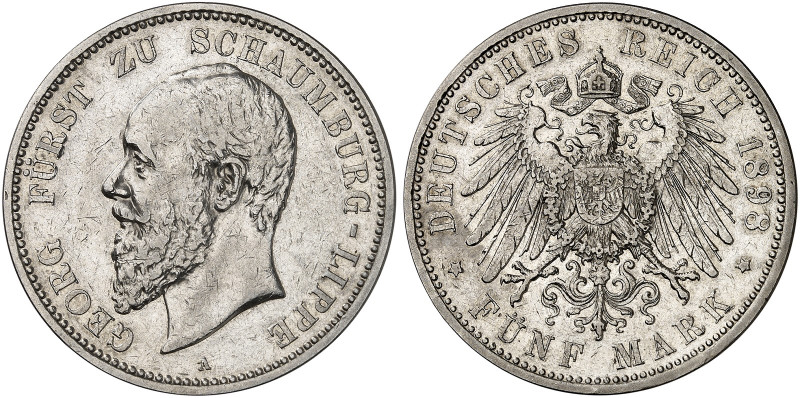 SCHAUMBURG - LIPPE. Georg, 1893-1911. J. 165, EPA 5/57 

5 Mark 1898. ss