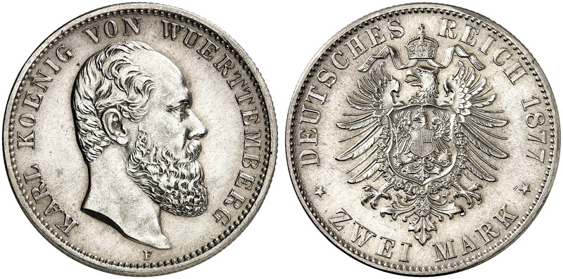 WÜRTTEMBERG. Karl, 1864-1891. J. 172, EPA 2/73 

2 Mark 1877. Prachtexemplar !...