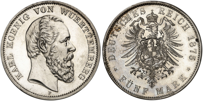 WÜRTTEMBERG. Karl, 1864-1891. J. 173, EPA 5/59 

5 Mark 1875. in dieser Erhalt...