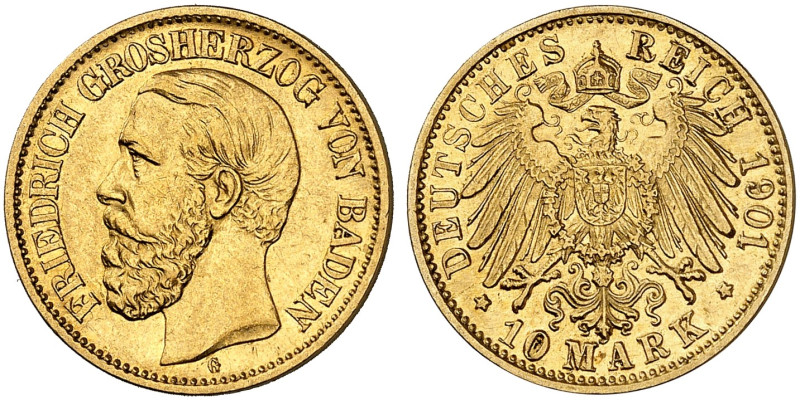 BADEN. Friedrich I., 1852-1907. J. 188, EPA 10/4 

10 Mark 1901. ss