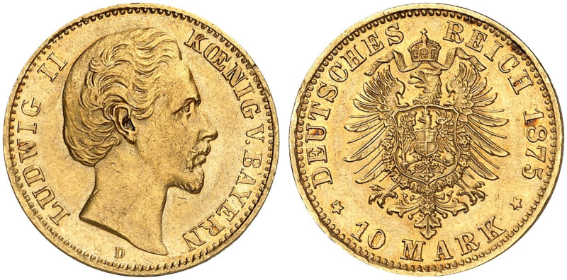 BAYERN. Ludwig II., 1864-1886. J. 196, EPA 10/8 

10 Mark 1875. vz