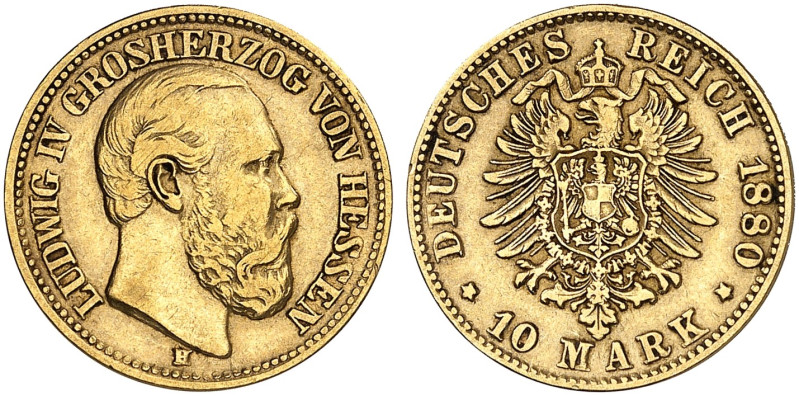 HESSEN. Ludwig IV., 1877-1892. J. 219 H, EPA 10/19 

10 Mark 1880 H. f. ss / s...