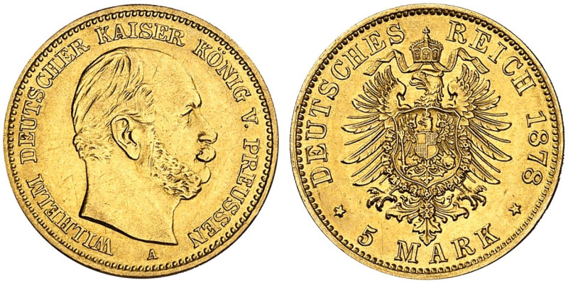 PREUSSEN. Wilhelm I., 1861-1888. J. 244 A, EPA 5/82 

5 Mark 1878 A. ss - vz