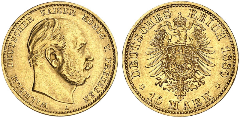PREUSSEN. Wilhelm I., 1861-1888. J. 245 A, EPA 10/36 

10 Mark 1880 A. kl. Kr....