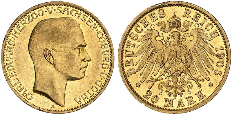 SACHSEN - COBURG - GOTHA. Carl Eduard, 1900-1918. J. 274, EPA 20/50 

20 Mark ...