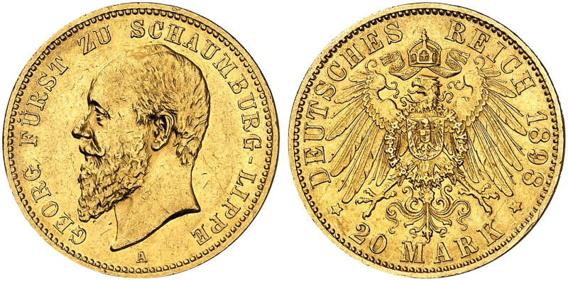 SCHAUMBURG - LIPPE. Georg, 1893-1911. J. 285, EPA 20/59 

20 Mark 1898. f. vz ...