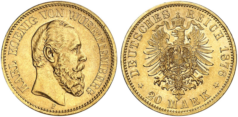 WÜRTTEMBERG. Karl, 1864-1891. J. 293, EPA 20/63 

20 Mark 1876. winz. Kr., f. ...